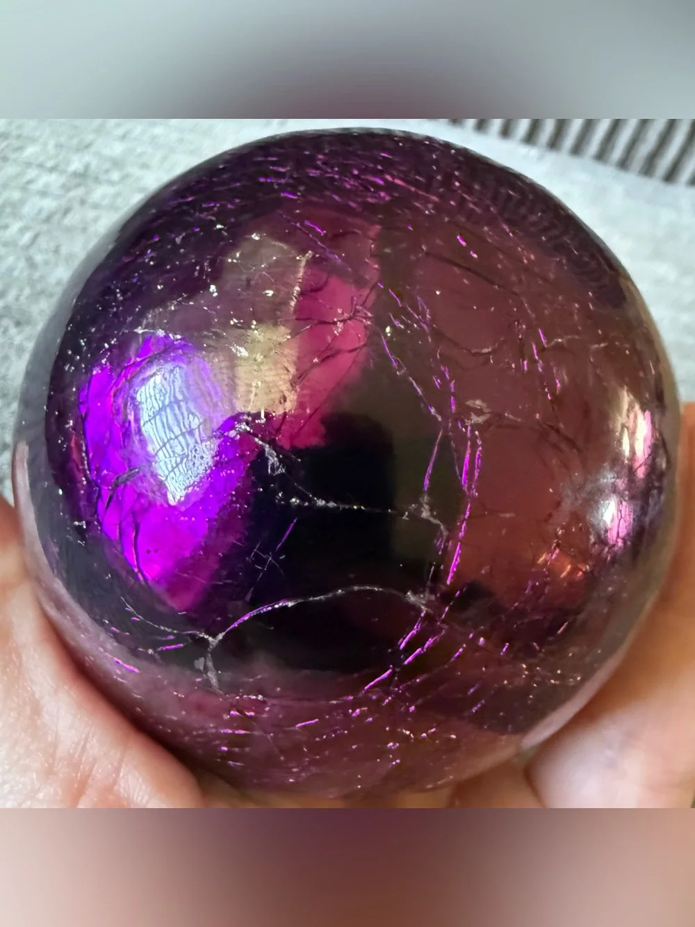 Vintage Purple Crackle Glass Holiday Ornament with Gold Cap Kugel Style